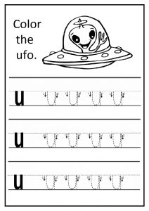 Trace the lowercase letter u worksheet and color the ufo