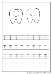 Trace the uppercase letter T worksheet - tooth coloring page for kindergarten