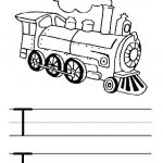 Uppercase letter T worksheet for 1st grade and kindergarten - Train coloring