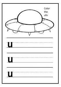 Write the lowercase letter u worksheet and color the ufo