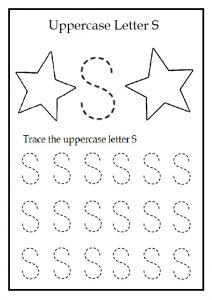 Trace the uppercase letter s worksheet for color the stars