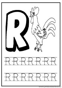 Tracing uppercase letter r is for rooster homework for first grade