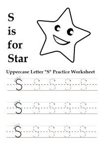 Uppercase letter S worksheet for preschool, kindergarten, 1st grade