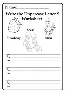 Write the uppercase letter S worksheet for kindergarten and 1st grade