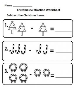 free printable subtraction christmas worksheet for kindergarten