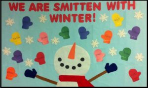 winter bulletin boards from snowman and mittens