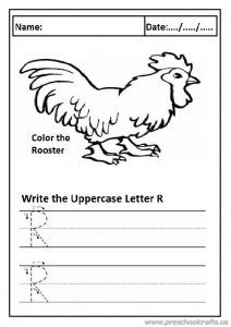 write the uppercase letter R worksheet for preschool and kindergarten
