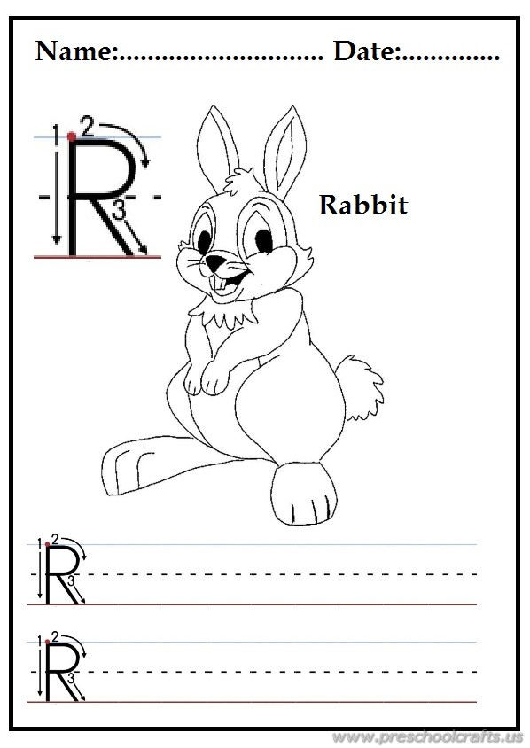 writing uppercase letter r is for rabbit worksheets for 1st grade