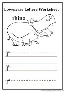 writing lowercase letter r is for rhino worksheets for 1st grade