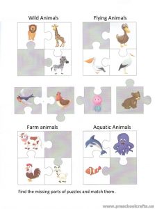 Puzzle matching worksheet for preschool and kindergarten