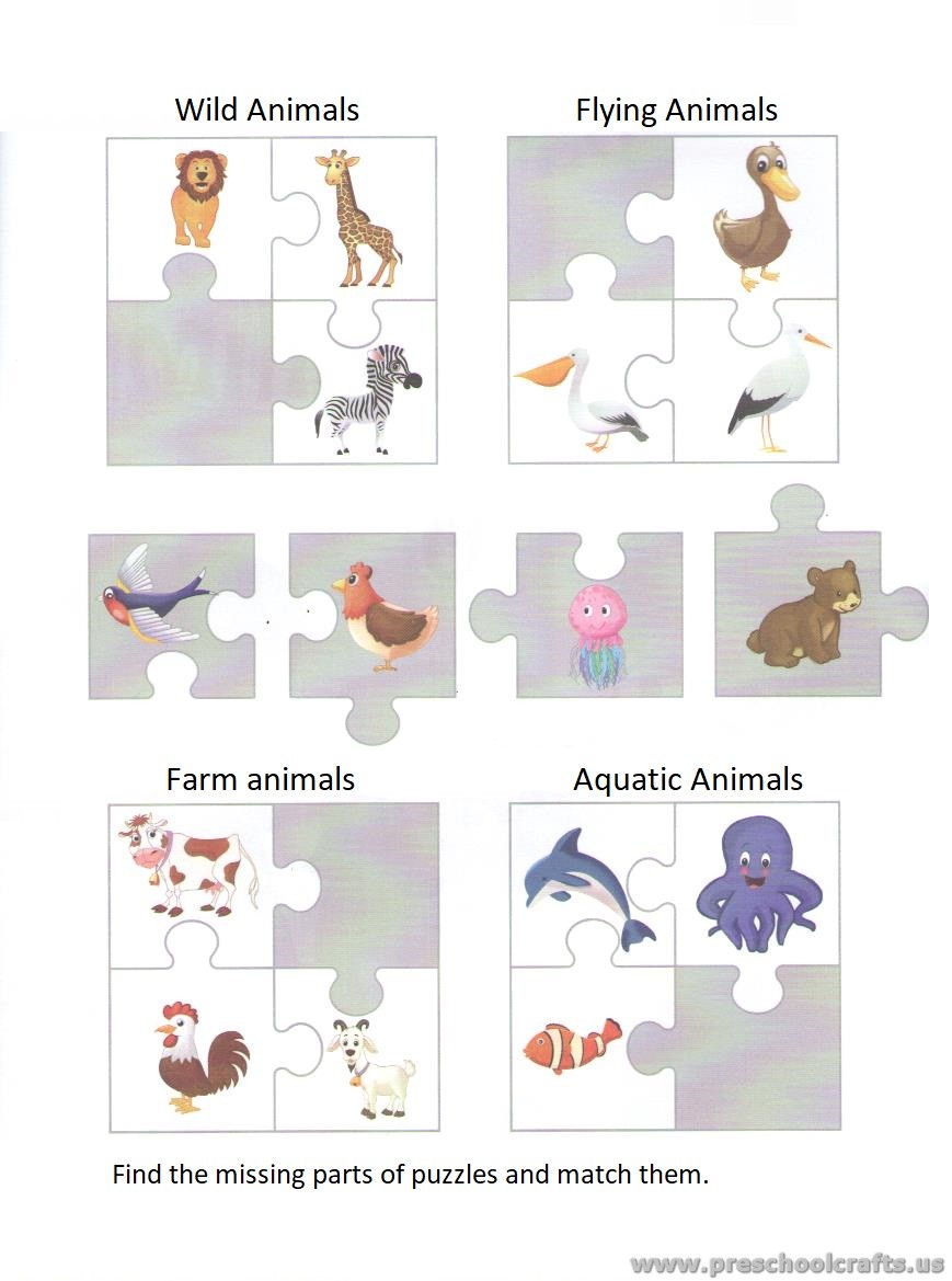 Puzzle matching worksheet for preschool and kindergarten