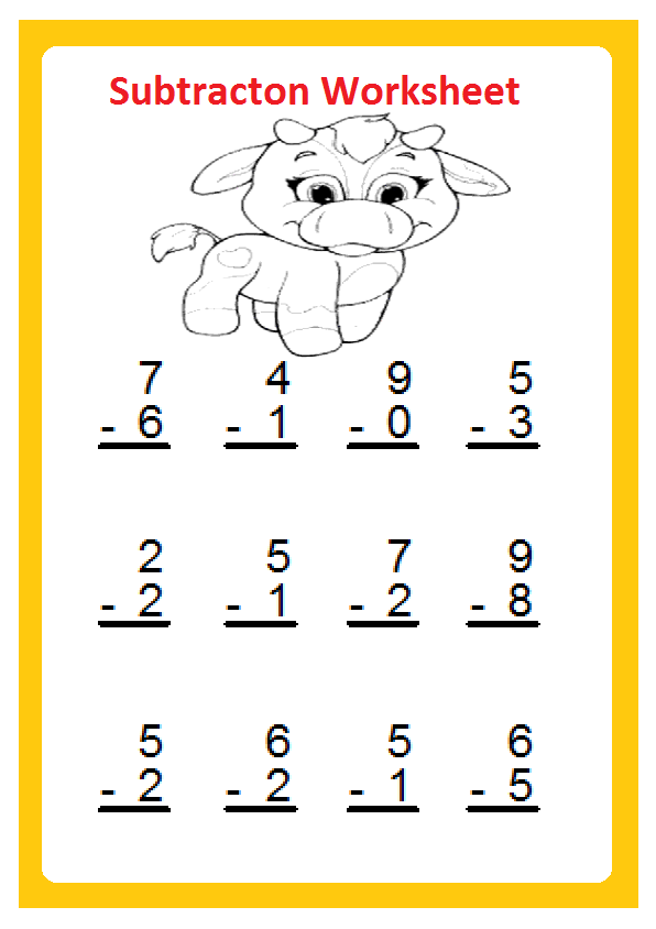 Free Beginner Subtraction Worksheet for 1st Grade