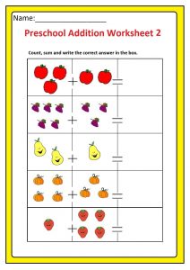 Preschool Basic Addition Worksheet 2 Free Printable