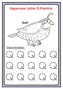 Uppercase letter Q practice worksheet - free printable