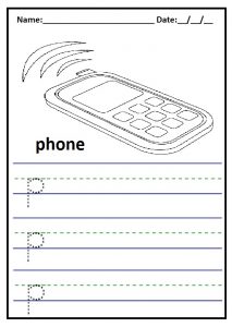 Write the lowercase letter p is for phone printables worksheet for preschool and kindergarten