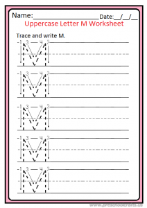 Trace and Write Uppercase Letter M Worksheet Kindergarten