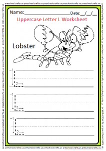 Uppercase Letter L Trace and Write Worksheet for Preschool and Kindergarten