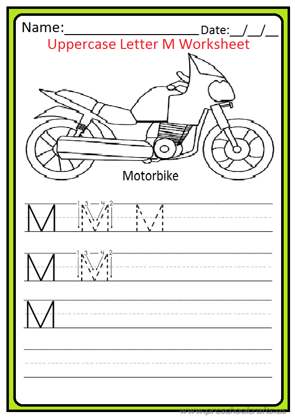 Uppercase Letter M Write Worksheet for Kindergarten and Preschool