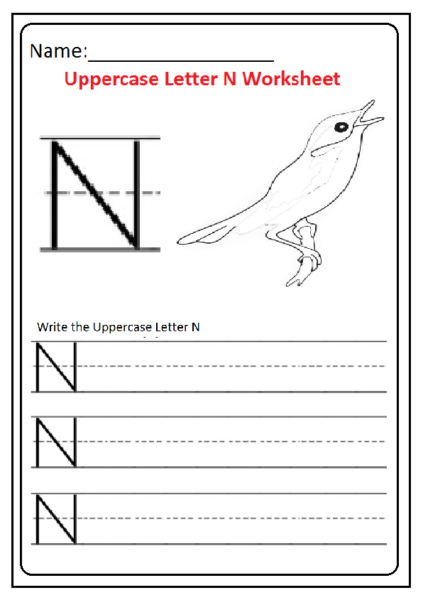 Write the Uppercase Letter N Worksheet for Kindergarten and Preschool