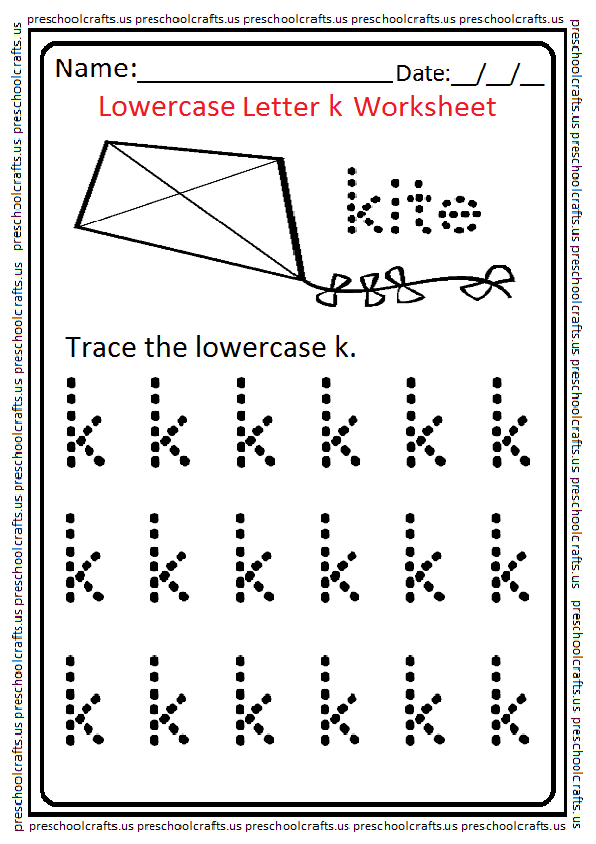 Lowercase Letter k Worksheet for Preschool and Kindergarten Free Printable