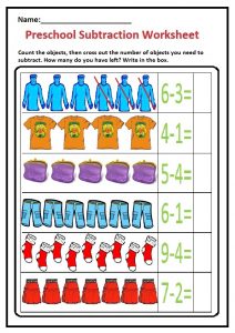 Preschool Subtraction Worksheet - Clothes Theme Free Printable