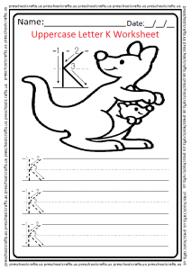 Uppercase Letter K Writing Worksheet for Preschool and Kindergarten Free Printable