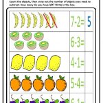 Preschool Subtraction Worksheet - Fruits and Vegetable Themes Free Printable for Kindergarten
